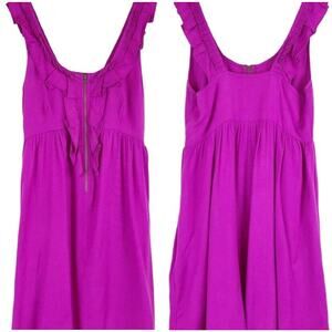 Kimchi Blue Fuchsia Ruffle Zipper Front Empire Waist Dress with Pockets Size XS